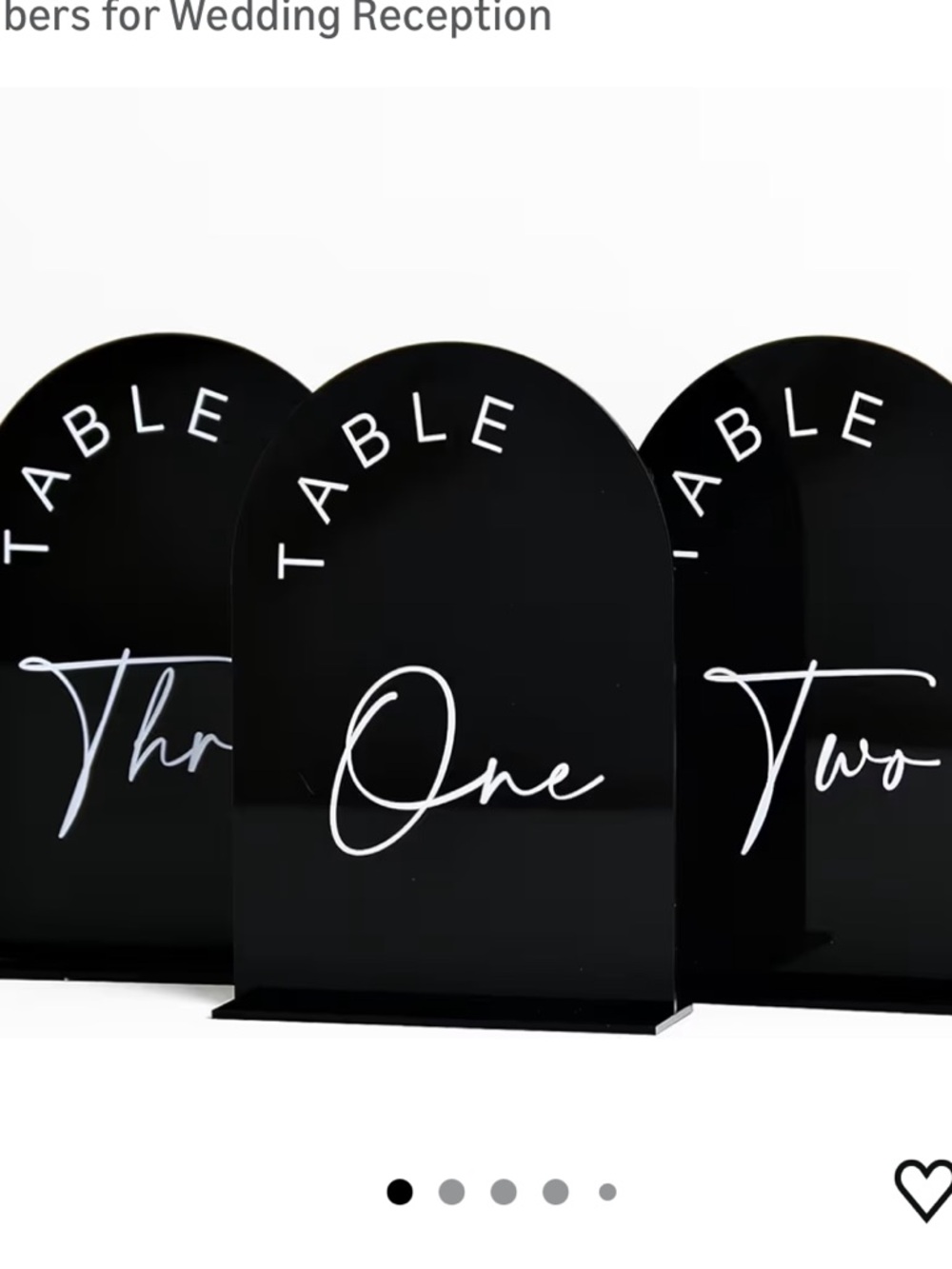 Black Acrylic Arched Table Numbers with White Script